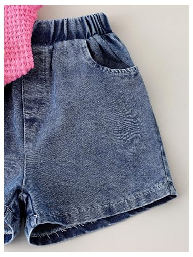 Image of WDIRARA Toddler Girl's 2 Piece Set Bow Tank Elastic Waist Denim Shorts Outfits