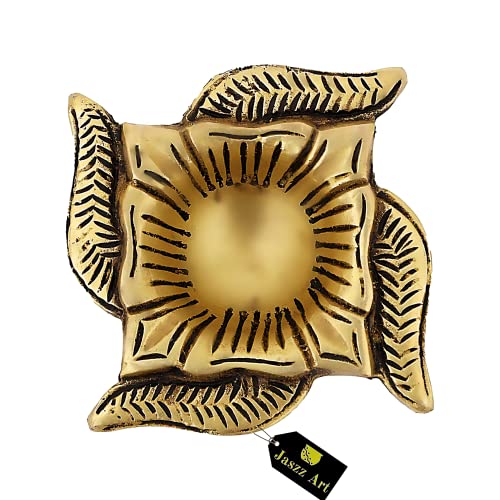 Image of Brass Diya Swastik Ethnic Design Handmade Curved Oil Wick Antique Kuber Deepak Lamp for Home Decor Temple Puja Office Counter Decoration Festival Gift (Pack of 1) (8 * 8 * 3 cm and 200g)