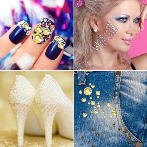 Image of Jollin Glue Fix Crystal Flatback Rhinestones Glass Diamantes Gems for Nail Art Crafts Decorations Clothes Shoes 2.8mm (ss10 2880pcs, Lemon AB)