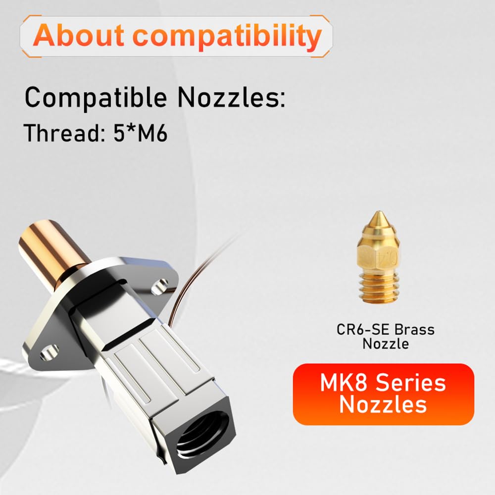 Hotend per stampante 3D con elemento riscaldante, termistore NTC, compatibile con ugelli Swiss MK8 Series/CR6-SE/ZS MK8, K1/K1 MAX/CR-M4 o stampanti con estrusore Sprite, include ugello in ottone e
