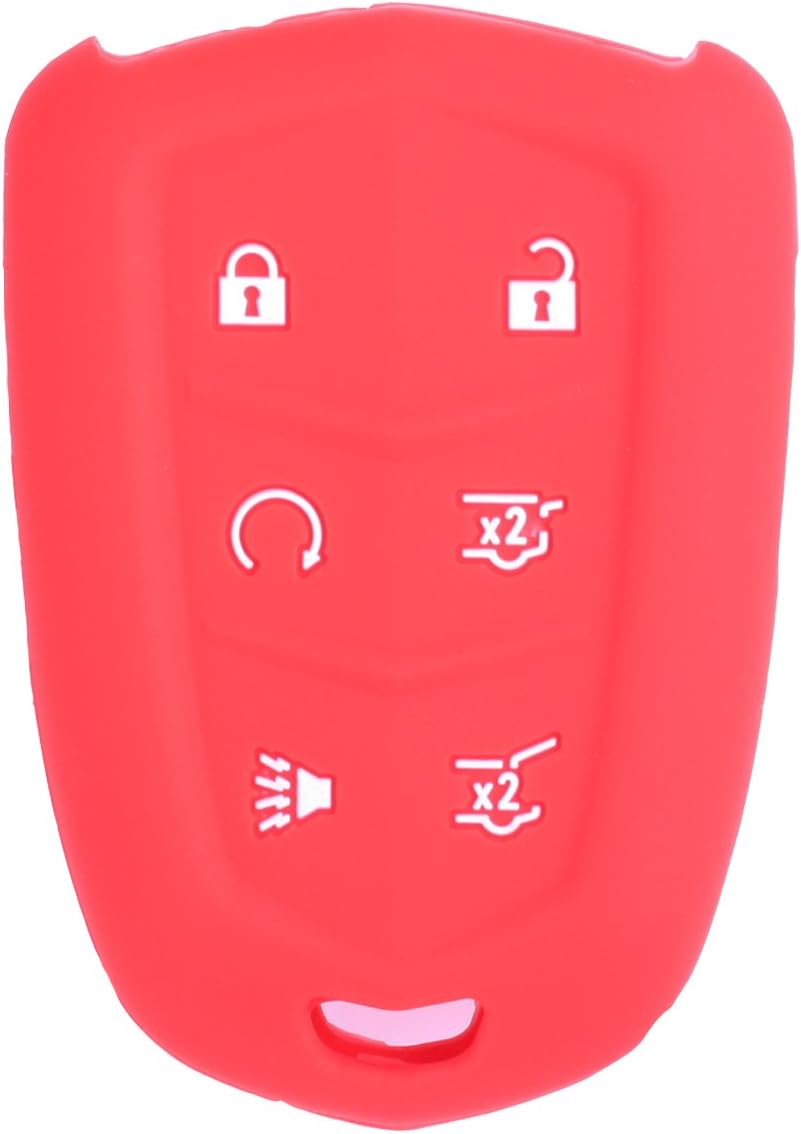Sillicone Key fob Skin Key Cover Keyless Entry Remote Case Protector Shell for 2015 2016 2017 Escalade ESV FCC 6 Button Smart Remote red