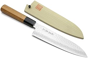 Yoshihiro VG10 46 Layer Hammered Damascus Santoku Knife (Ambrosia Handle)