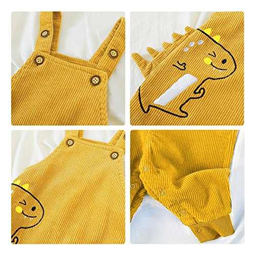 Volunboy Baby Boys Corduroy Overalls Kids Bib Pants Suspender Trousers Toddler Strap Jumpsuit Bottom Outfit (Yellow&Dinosaur, 12-18 Months) #TOP3