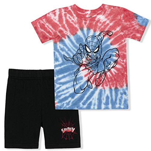 Marvel Spiderman Boys Tie Dye Short Sleeve Shirt And Shorts Set For Toddler And Little Kids -Black/Blue/Red #TOP29