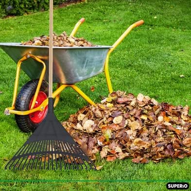 Miniatura 4 de Superio Rastrillo para adultos con mango de madera dura, cabeza de plástico duradero para barrer hojas en el césped y ordenar el jardín, 61 pulgadas