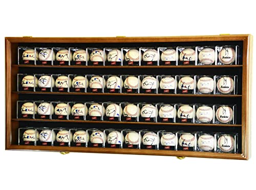 48 Baseball Cube Display Case Cabinet Wall Rack w/98% UV Protection (Walnut Finish)