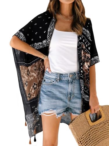 Image of Spicy Sandia Kimonos for Women Floral Beach Cover Up Loose Swimsuit Bathing Suit Coverup Cardigan for Summer Swimwear