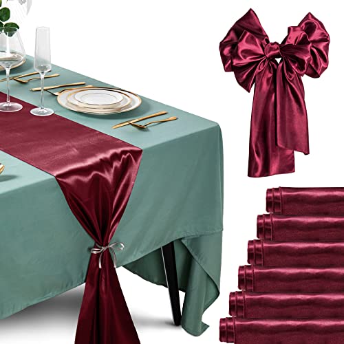 Homiest 12 Pack Satin Table Runners Burgundy Table Decor, Bright Wedding Table Runner 12 x 108 Inches Long Table Decorations, Silky Birthday Party Table Runner for Reception Graduation Banquet