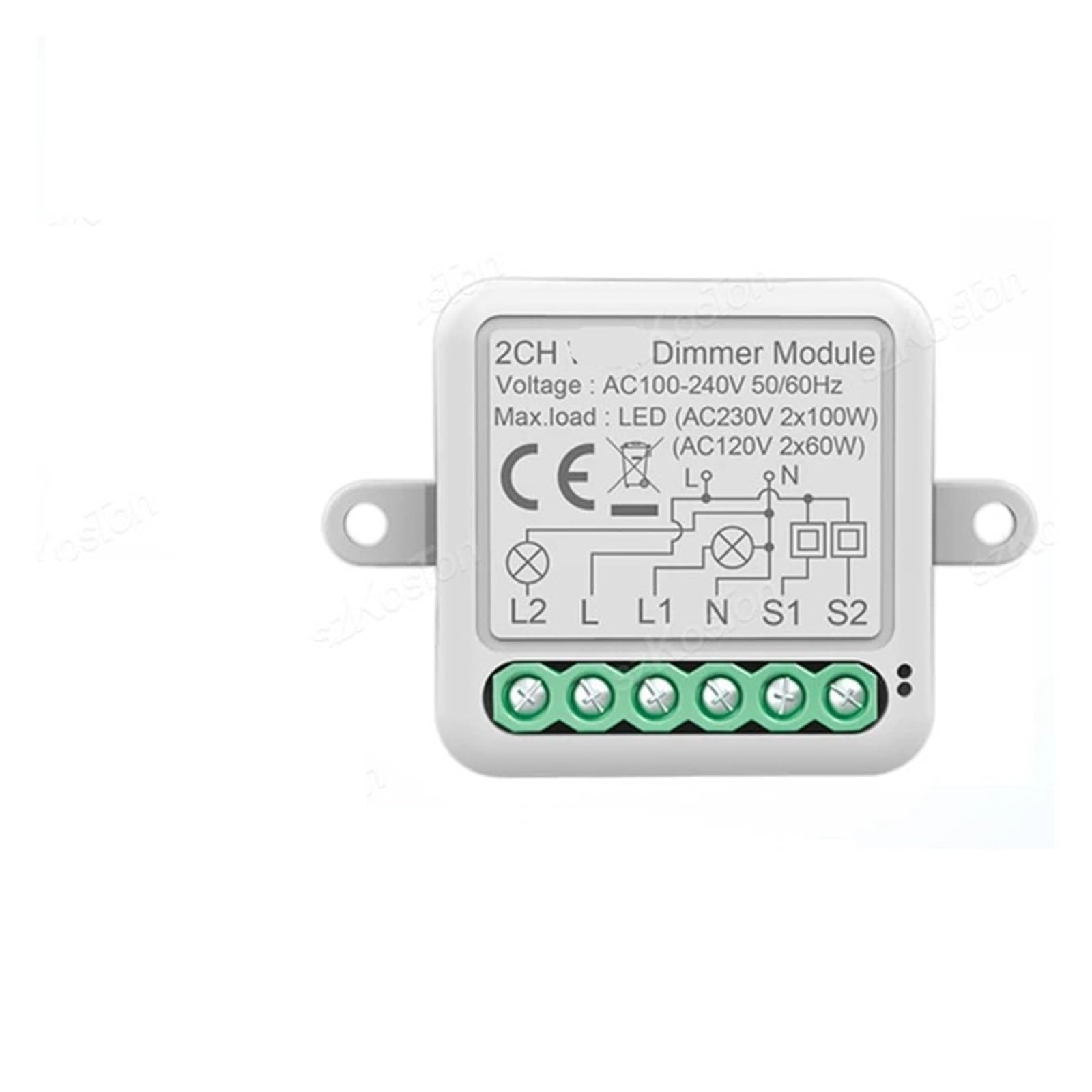Módulo interruptor atenuador doble con regulación bidireccional y rango 100-240V 4