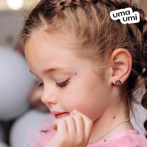 925 Sterling Silver Cat & Paw Black Stud Earrings for Girls Hypoallergenic Safety Screw Back Rhodium Plated - Cat & Paw Black Gifts Earrings for Baby Toddlers Little Teens Kids Jewelry3