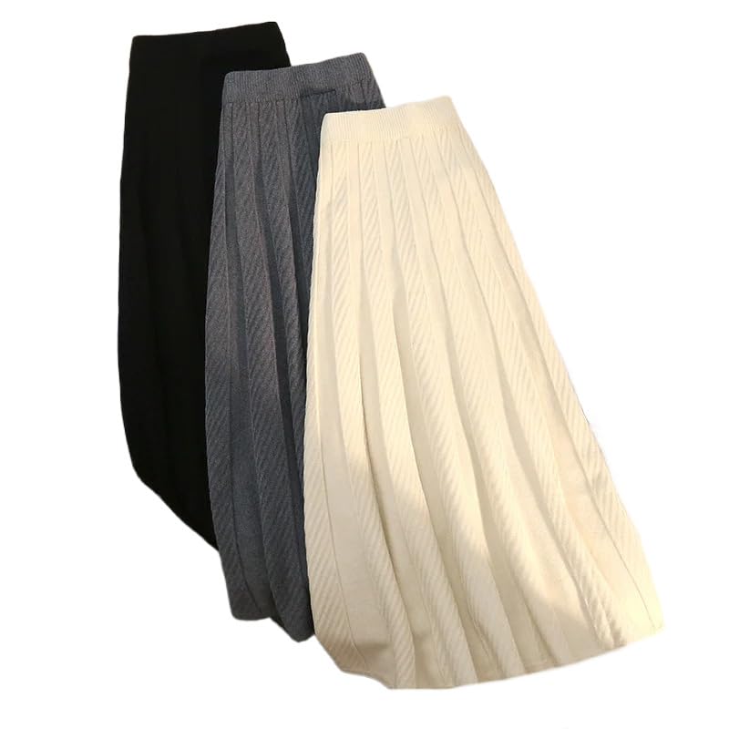 Falda De Punto De Mujer - Falda Plisada De Otoño E Invierno para Mujer, Elástica, De Cintura Alta, De Punto, Ajustada, Elegante, De Color Sólido, De Corte A, Faldas Largas, Moda Urbana
