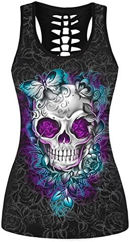 Sister Amy Women's Skull Print Hollow Out T-Shirt Crew Neck Plus ...