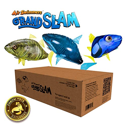 William Mark Air Swimmers Grand Slam Official 3-Pack: Remote Control Flying Shark, Bass Fish, and Regal Tang