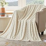 BEAUTEX Jacquard Fleece Throw Blanket(50''x60'', Beige) for Couch Bed and Sofa, Soft Sherpa Fuzzy Bl
