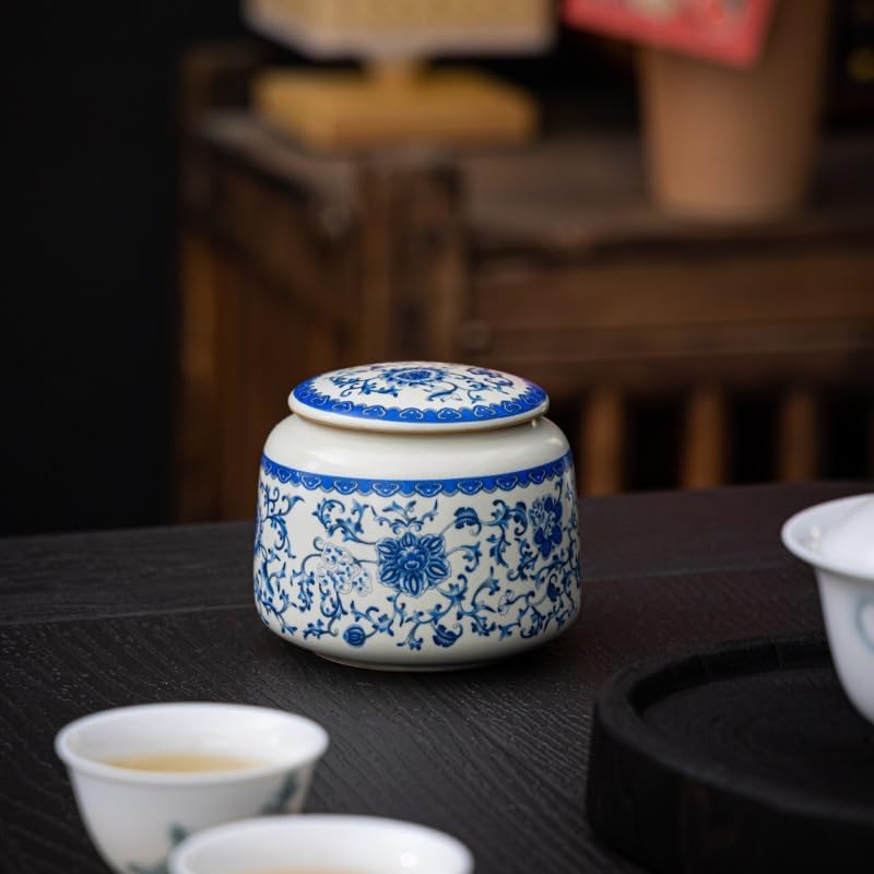 SONGCHAO Sugar Jar Beige Ru Kiln Ceramic Tea Can Small Size Lotus Flower Longjing Rock Packaging Sealed Fragrance Powder Tea Canister(D)