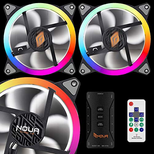 Noua Lips Black 3 Ventole PWM 16 LED Dual Halo RGB Rainbow Addressable 5V 3pin Cooling Fan 120 mm 6-Pin 1200rpm Compatibile ASUS Aura SYNC Gigabyte RGB Fusion MSI Mystic Light SYNC AsRock Polychrome