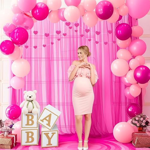Cortina Fondos Tulle Rosa Fucsia 20ft x 10ft 4 Paneles miniatura 2