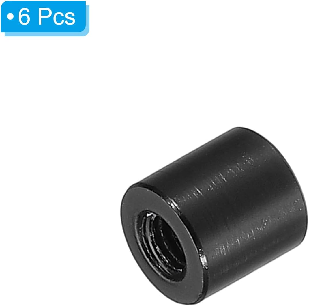 PATIKIL 6pcs M3 Metal Threaded Standoff Spacer Nuts, Round Aluminum Spacers Female Coupling Screws, 1/8" ID x 1/4" OD x 1/4" L Black