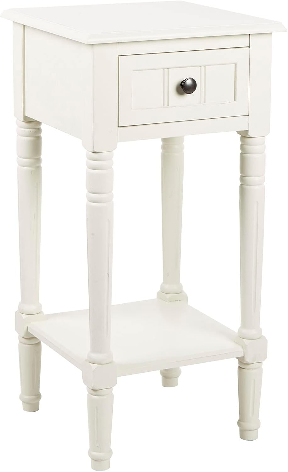 Décor Therapy Simplify Side Storage Drawer Accent Table, 14 in W x 14 in D x 28 in H, Antique White