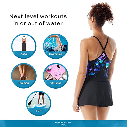 Beach House Sport Swell Swim Romper — One Piece Swimsuit — Tropical Print Attached Black Swim Shorts 10 #TOP4