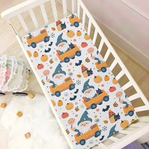 Image of Caikeny Fitted Crib Sheet for Boys Girls Cute Gnomes Halloween Candy Cats Bats Baby Crib Sheets Bassinet Sheets Crib Mattress Bed Sheets for Toddler Newborn Infant 27 x 39 in