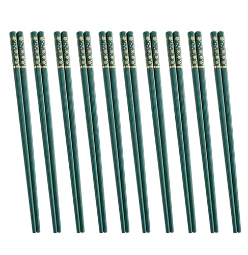Green Chopsticks 10 Pairs Dishwasher Safe Reusable Easy to Use Chopsticks Set 9.5 Inches for Sushi, Ramen, Asian Cuisine, Matte Non-slip (Green B 10 Pairs)