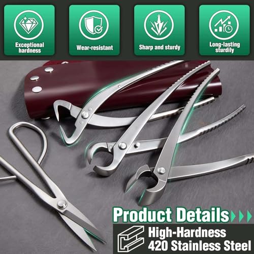 SPEEDWOX 4 Pcs Bonsai Tool Set Heavy Duty Bonsai Tree Kit bonsai pot Concave Cutter,Knob Cutter,Trunk Splitter,Bonsai Scissors Steel Ashinaga Scissors with a storage pouch for live horsetail plants by SPEEDWOX - Used condition - Image 3