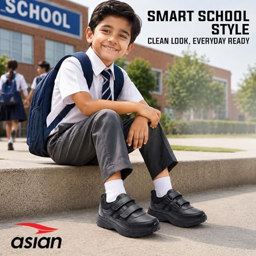 Image of ASIAN Expo-31 Hook n Loop School Shoes for Kids | Comfortable School Shoes for Boys & Girls with Easy Hook n Loop Closure, Soft Cushioning, Durable Upper & Steady Grip Sole