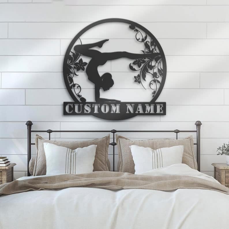 Custom Female Gymnastics Metal Wall Art LED Light Personalized Girl Gymnast Name Sign Home Decor Tumbling Cheerleading Fitness Decoration 37