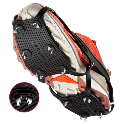 Pecube Ice Cleats for Shoes and Boots Trail Running Men Women 20 Stainless Steel Spikes Anti-Slip Footwear Traction Cleats Snow Grips Crampons for Hiking Ice Fishing Walking on Snow (Black-L)