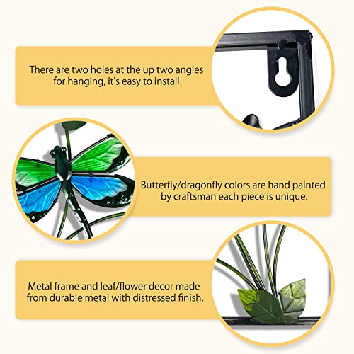 Hongland 3D Metal Wall Art Decor, Metal Dragonfly Wall Decor With Frame, Butterfly Glass Art Wall Sculpture, Home Decor Holiday Gift For Women-16 Inch (2Pcs) #TOP7