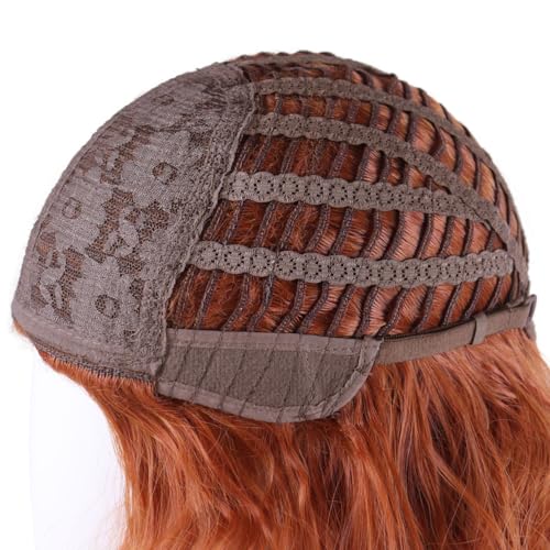Image of 30 Inch Long Copper Red Curly Wig with Bangs Merida Costume for Women