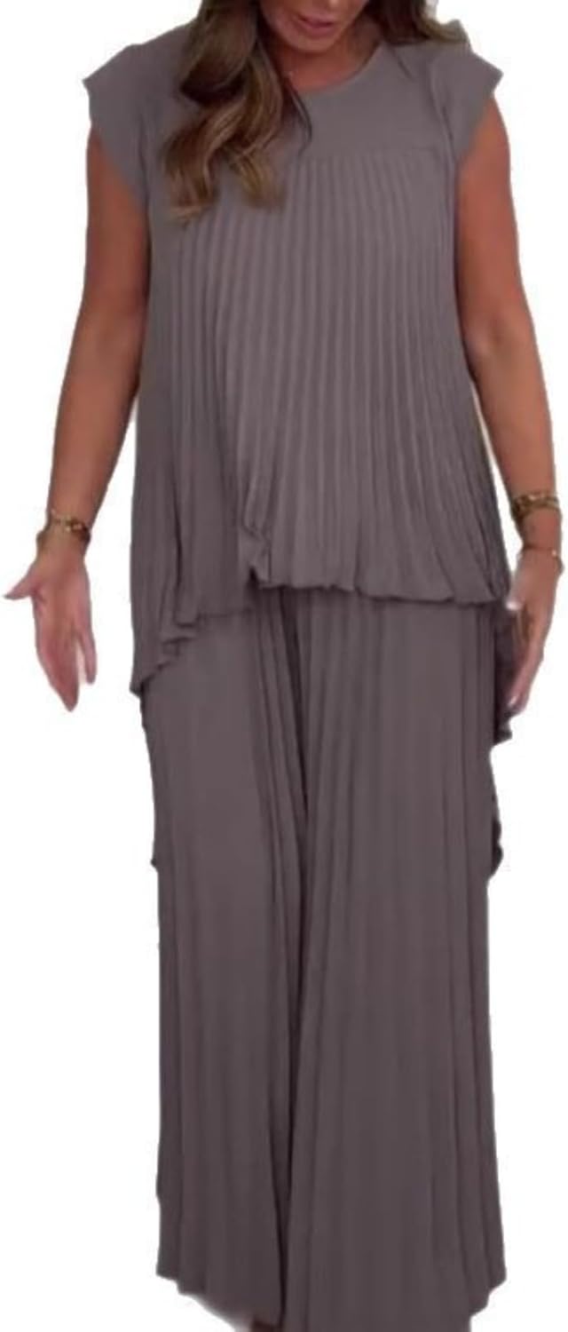 Women's Ruched Top and Straight Leg Pants Two Piece Set
