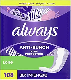 Always Anti-Bunch Xtra Protection, Panty Liners For Women, Light Absorbency, Long Lenght, Leakguard + Rapiddry, Unsent, 108 Count