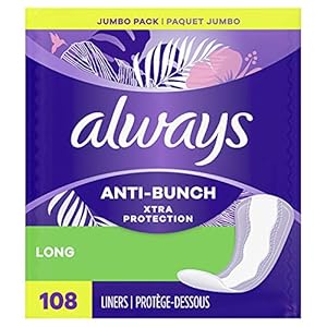 Always Anti-Bunch Xtra Protection Daily Liners Long Unscented, Anti Bunch Helps You Feel Comfortable, 108 Count