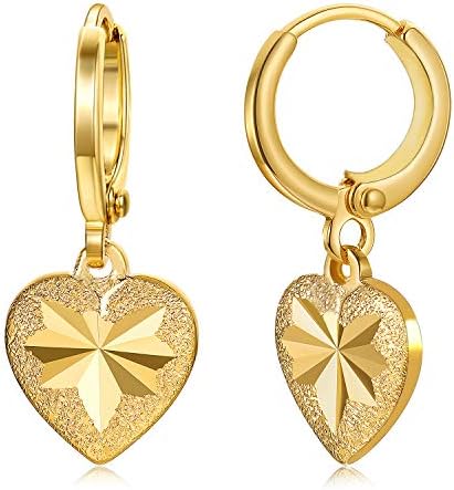 18K Gold Filled Heart Dangle Earrings for Women and Girls Tiny Drop Earrings Small Huggie Hoop Earrings Fashion Jewelry Gifts (Gold)