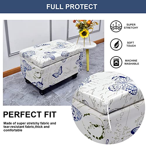 Image of FUANGUI Ottoman Cover Stretch Storage Ottoman Bench Slipcover Printed Folding Storage Bench Ottoman Cover Footrest Stool Slipcover Footstool Protector Cover with Elastic Bottom, Large