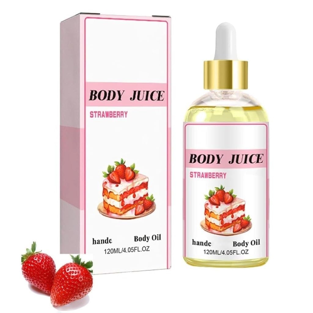 Body Juice Oil - Strawberry Scented Handcrafted, Strawberry Shortcake Body Oil, Natural Perfume 120ml Strawberry Body Oil Moisturizing for Women (Strawberry+Peach)