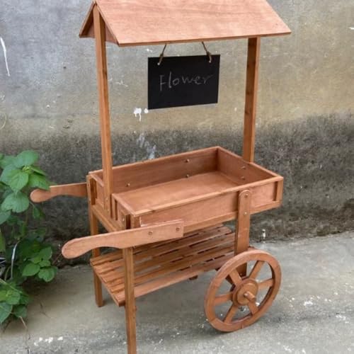 TIMDUフラワーワゴン 、天然木製ワゴン型プランタースタンド 木造カート植物と陳列台 植木鉢ホルダーの表示棚 装飾 屋内/屋外 ガーデン (ブラウン)