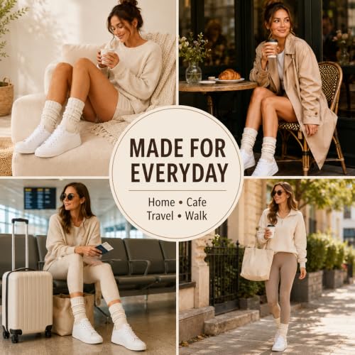 Image of 3 Pairs Slouch Socks for Women & Men, Ribbed Scrunch Crew Socks | 3-pair cotton-rich ribbed slouch socks for women and men, thick scrunch crew socks for boots, sneakers and lounging.