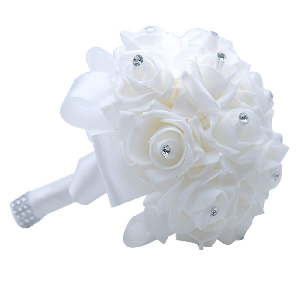 Bouquet de mariage blanc pur avec cristaux roses en polyéthylène pour mariée
