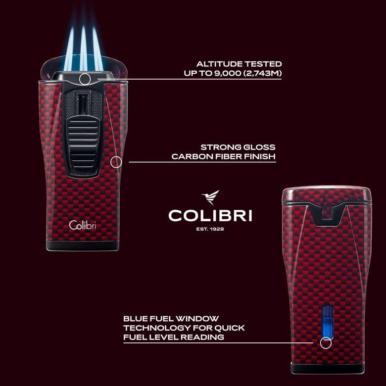 Miniatura 5 de Colibri Monaco - Encendedor de puros con llama triple chet, resistente al viento, ventana de combustible de ilusión azul, butano recargable (fibra