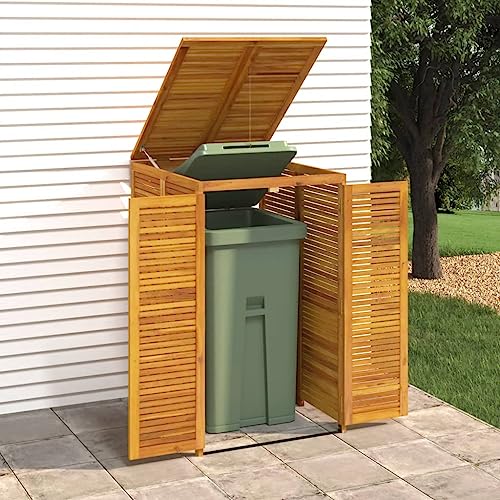 loibinfen Single Wooden Garbage Can Storage Shed, Outdoor Trash Can Shed Garbage Can Shed, Outdoor Garbage Can Enclosures Bin Shed for Garden Yard Lawn, 27.6