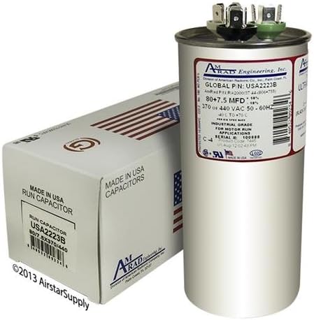Mars 12198 Replacement - 80 + 7.5 uf / Mfd 370 / 440 VAC AmRad Round Dual Universal Capacitor , Made in the U.S.A.