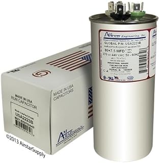 USA Made Replacement - 80 + 7.5 uf / Mfd Round Dual Universal Run Capacitor Replacement Amrad USA2223B Replacement - used for 370 or 440 VAC