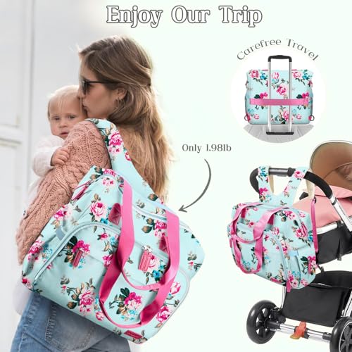 Pripher Diaper Bag Backpack Mommy Bag Large Capacity Diaper Backpack Travel Essential Baby Diaper Bag for Mom and Dad, Blue Floral by Pripher - Image 2