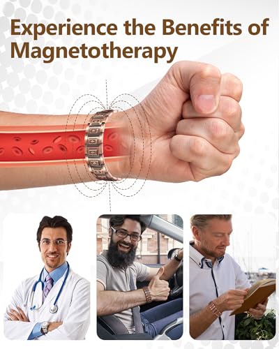Image of Feraco Copper Magnetic Bracelets for Men,Pure Copper Jewelry Gift | 3X Strength Neodymium 57 Magnets,Powerful 3500 Gauss,Adjustable Length