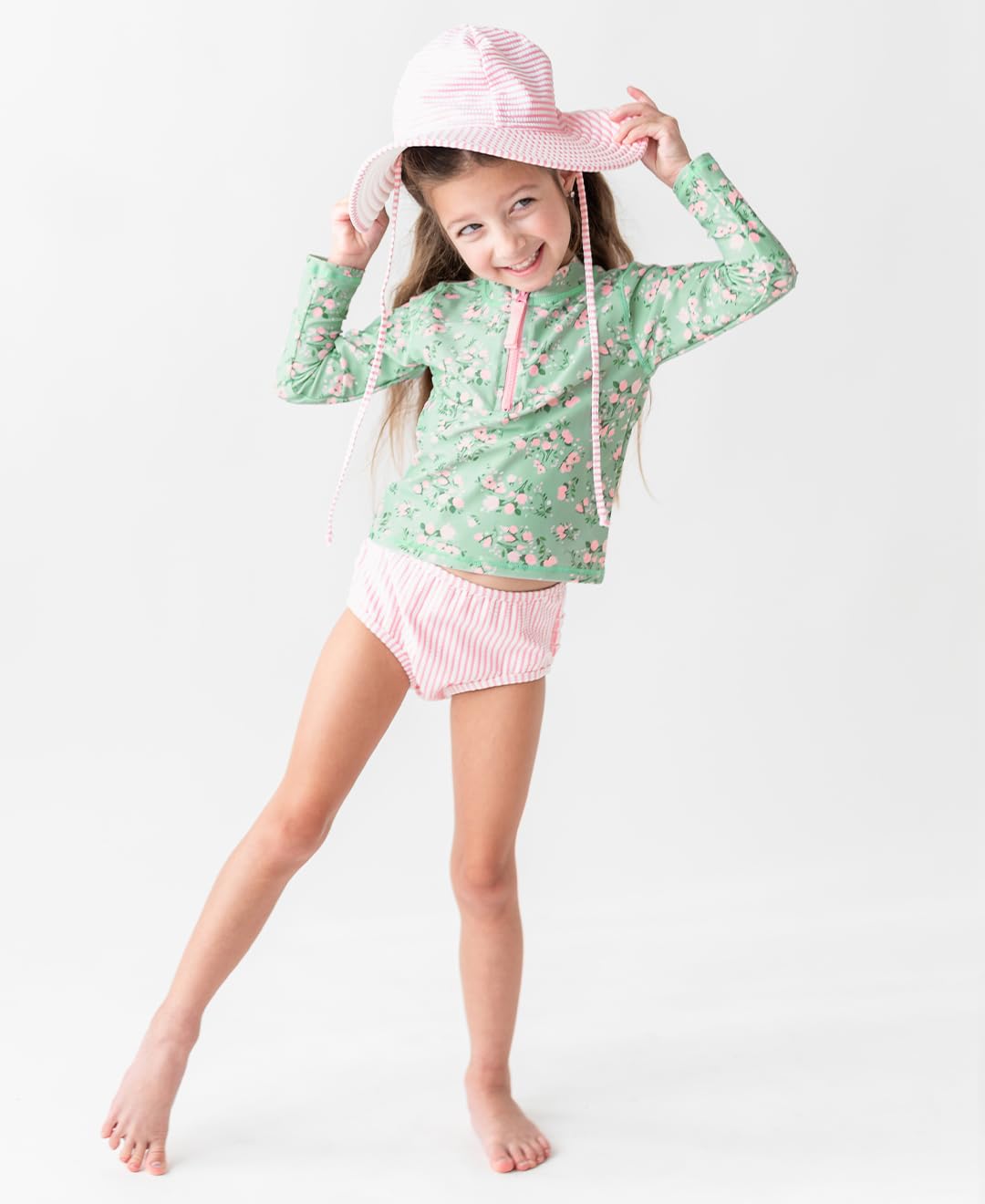 RuffleButts Rash Guard con Cerniera A Maniche Lunghe E Cuori Colorati Upf50, 2 Pezzi - 3-6 Mesi