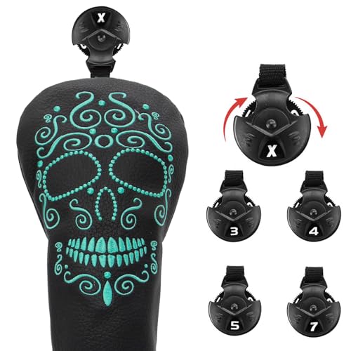 Black Golf Club Covers Skull Embroidery Driver Headcover Fairway 3 Wood Headcover Hybrid Headcover for Your Selection fits for All Brands (for Fairway(1pc))