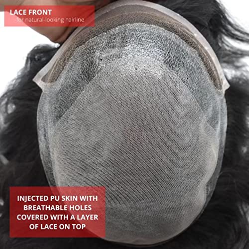 Miniatura 3 de Pelucas de pelo de poliuretano para hombre, tupé con encaje frontal, protesis capilar para hombre, línea capilar natural, sistemas de reemplazo de